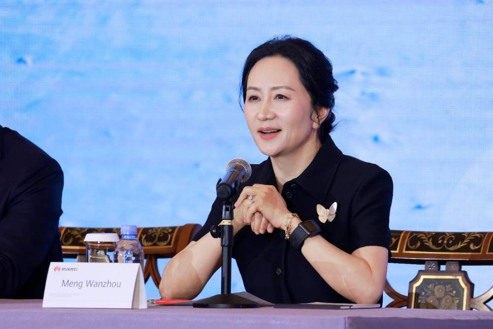Meng Wanzhou, directora financiera de Huawei, durante su intervención en la rueda de prensa