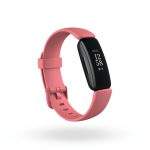 Product render of Fitbit Inspire 2, 3QTR view, in Desert Rose and Black.