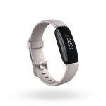 Product render of Fitbit Inspire 2, 3QTR view, in Lunar White and Black.