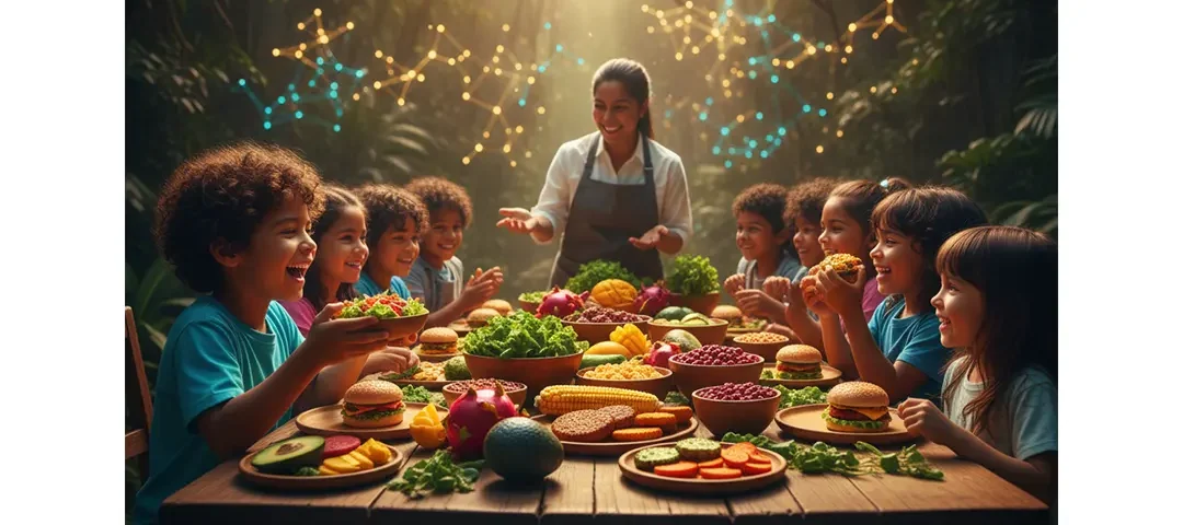 Niños pequeños consumiendo alimentos naturales sin azúcar añadida