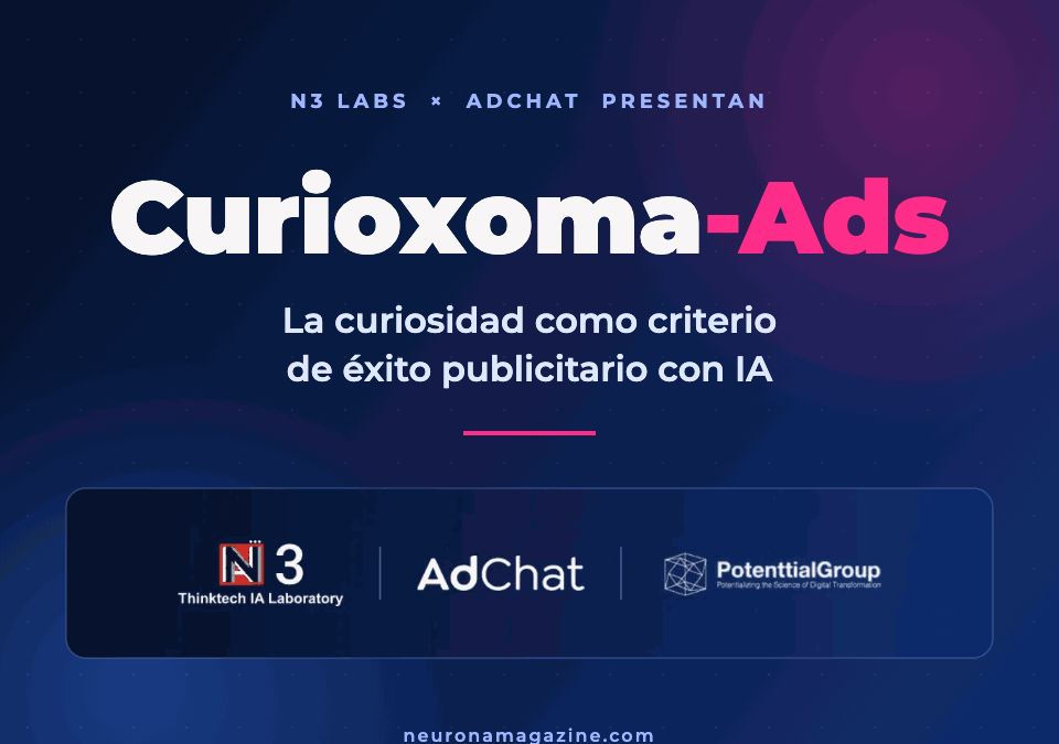 Animación de Curioxoma-Ads con encuesta interactiva tipo Quick Poll y logos de N3 Labs, AdChat y Potenttial Group
