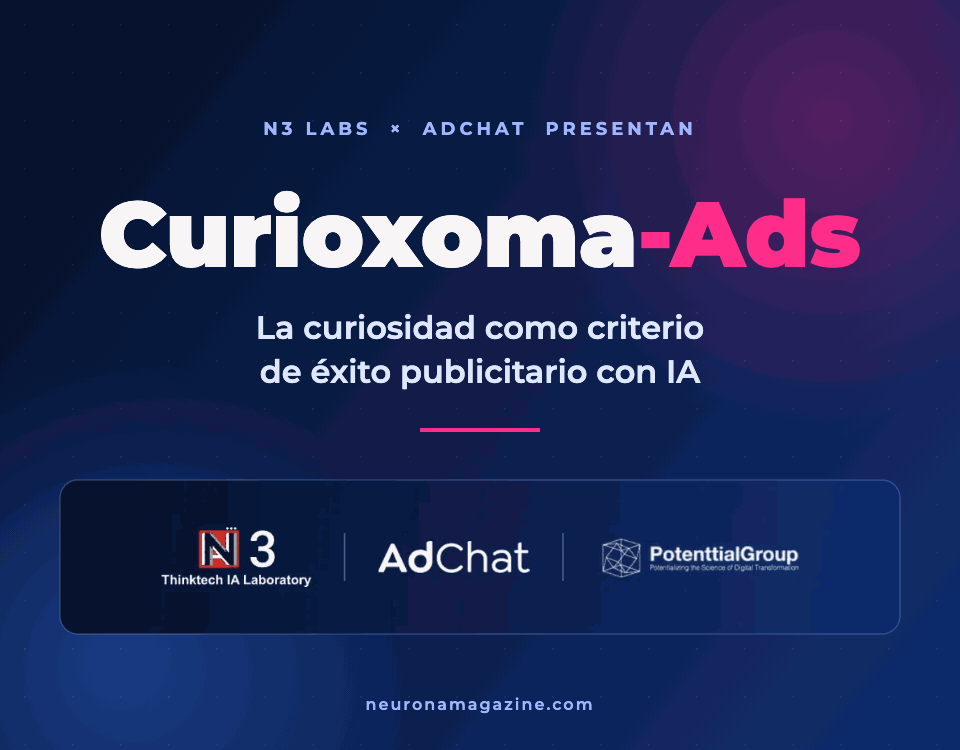 Animación de Curioxoma-Ads con encuesta interactiva tipo Quick Poll y logos de N3 Labs, AdChat y Potenttial Group