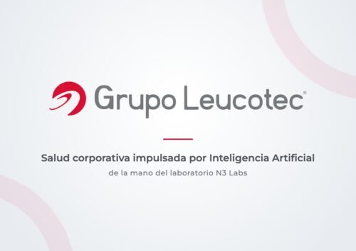 Logo de Grupo Leucotec con el texto Salud corporativa impulsada por Inteligencia Artificial, de la mano del laboratorio N3 Labs