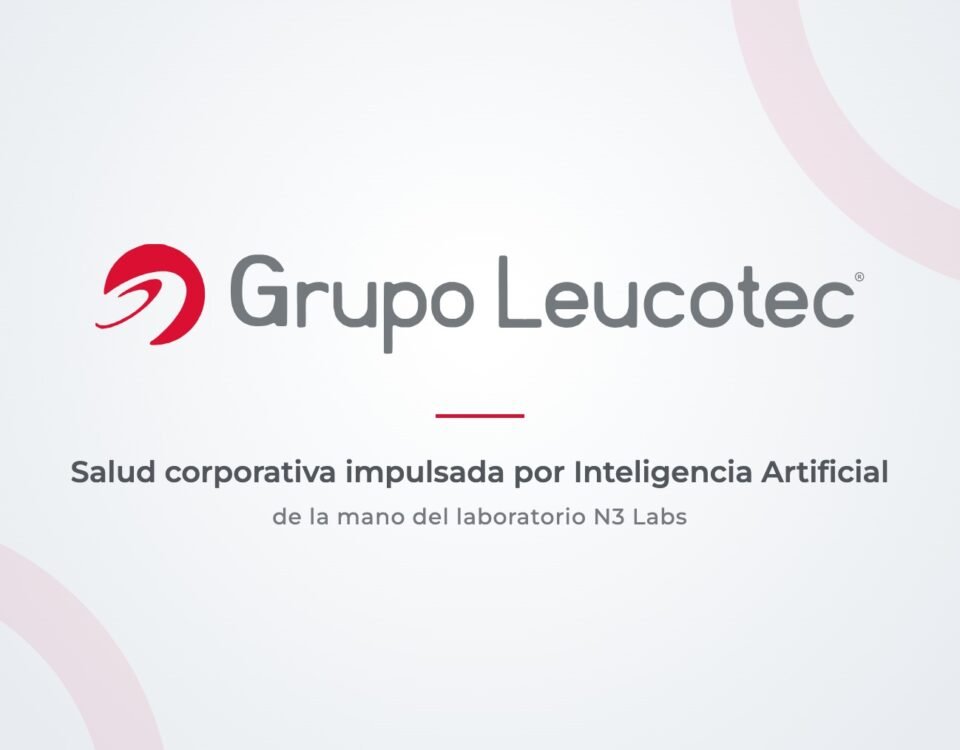 Logo de Grupo Leucotec con el texto Salud corporativa impulsada por Inteligencia Artificial, de la mano del laboratorio N3 Labs